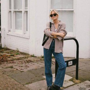 Reformation Fantino Cashmere Collared Cardigan in Oatmeal